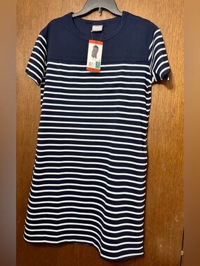 Striped Navy & White Short Sleeve A-Line Dress